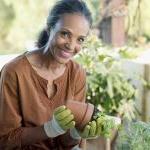 Patelco member Krystal repots a plant in her garden.